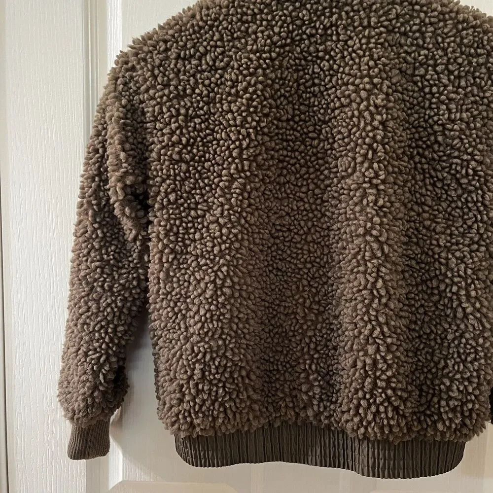 Art Class Sherpa Bomber Jacket Olive Green Snap Front Girls Size Medium 7-8